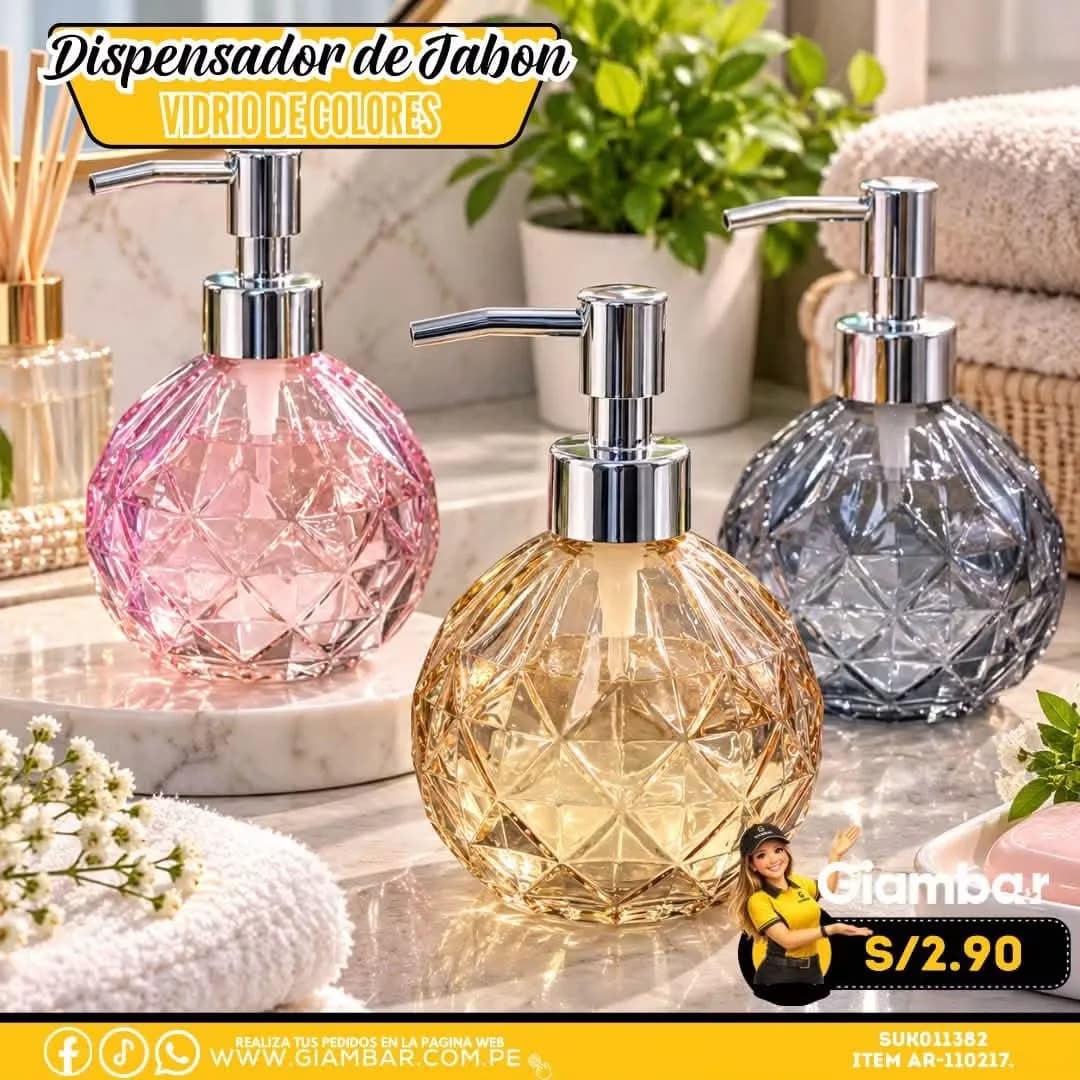 110217 DISPENSADOR DE JABÓN VIDRIO CIRCULAR VARIOS COLORES