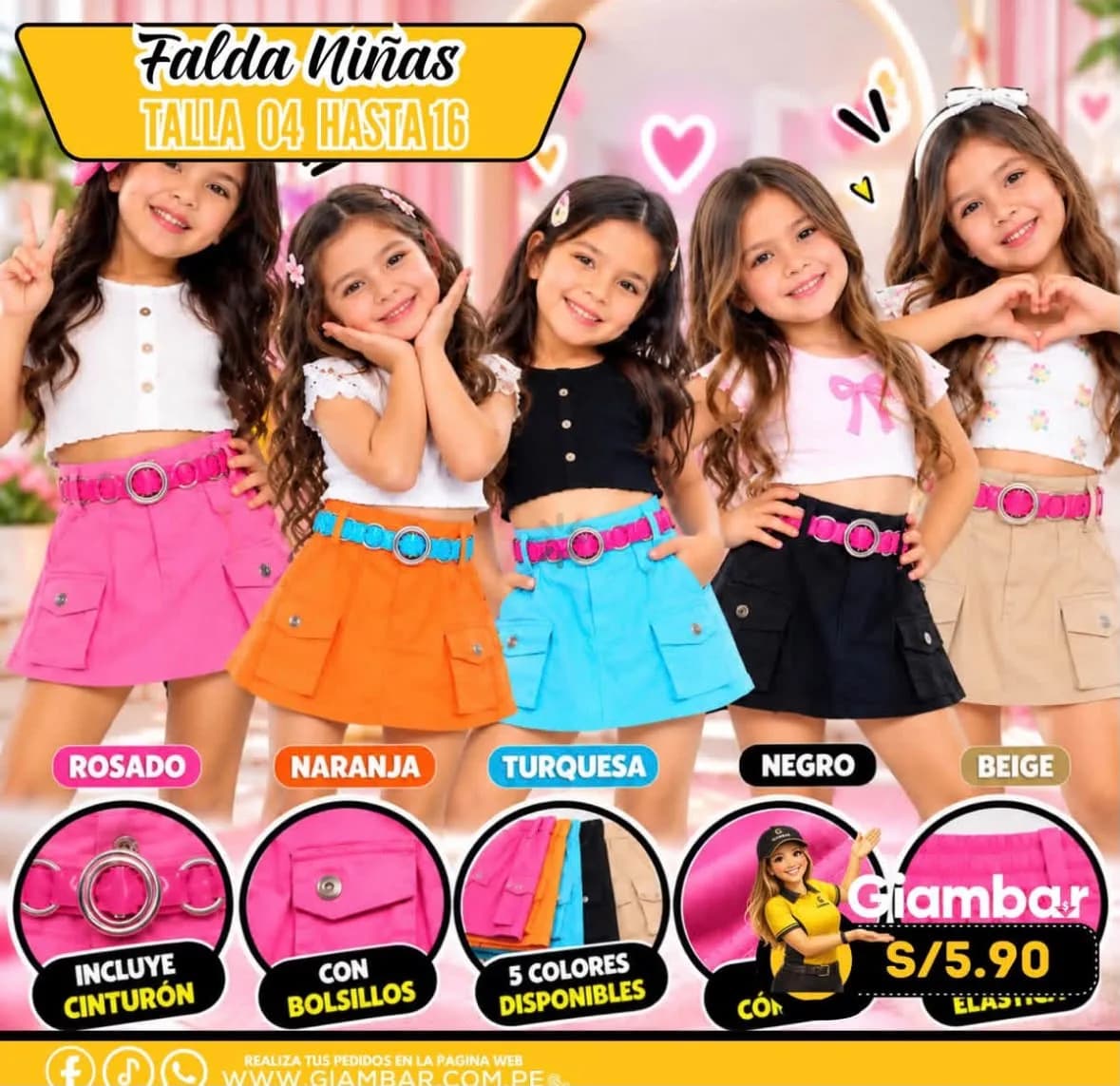 SFDNTV-1100CA SHORT FALDAS NIÑAS MUQUIS TALLAS Y MODELOS VARIADOS