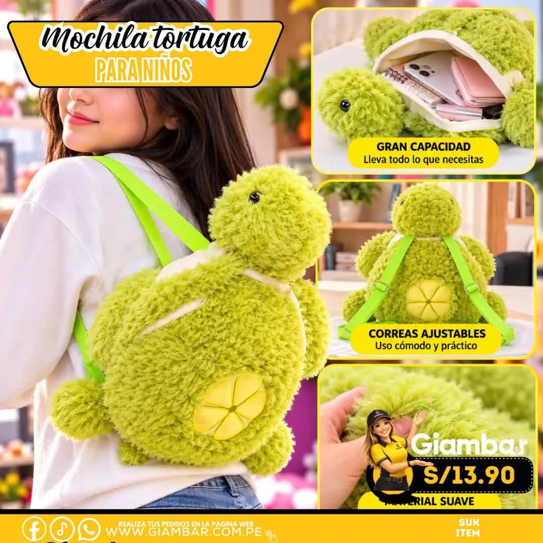 07B-10536 MOCHILA TORTUGA PARA NIÑOS