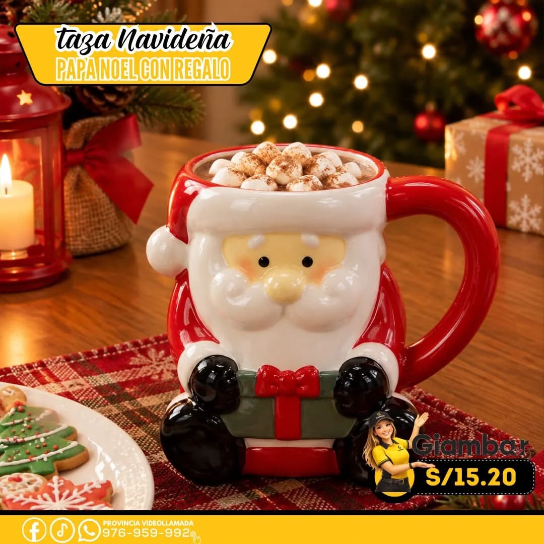 GB-125 TAZA DE PAPA NOEL CON REGALO COLOR VERDE Y ROJO