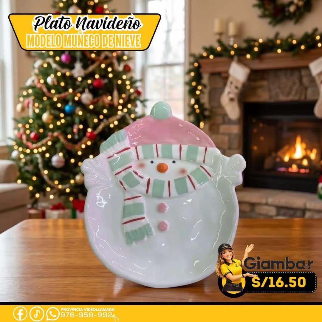 GB-126 PLATO MUÑECO NAVIDAD COLORES PASTELES 