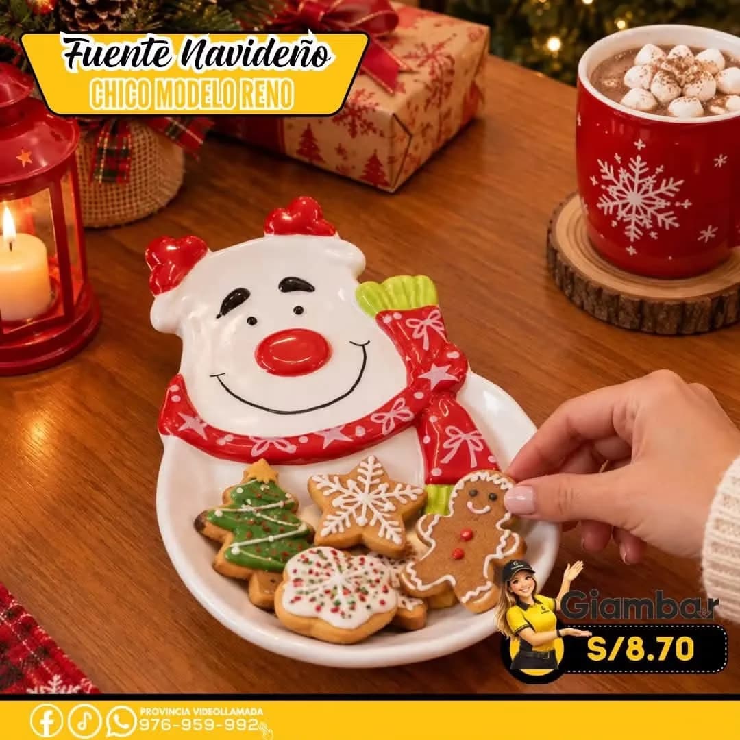 GB-129 PLATO RENO NAVIDEÑO PEQUEÑO ROJO Y VERDE