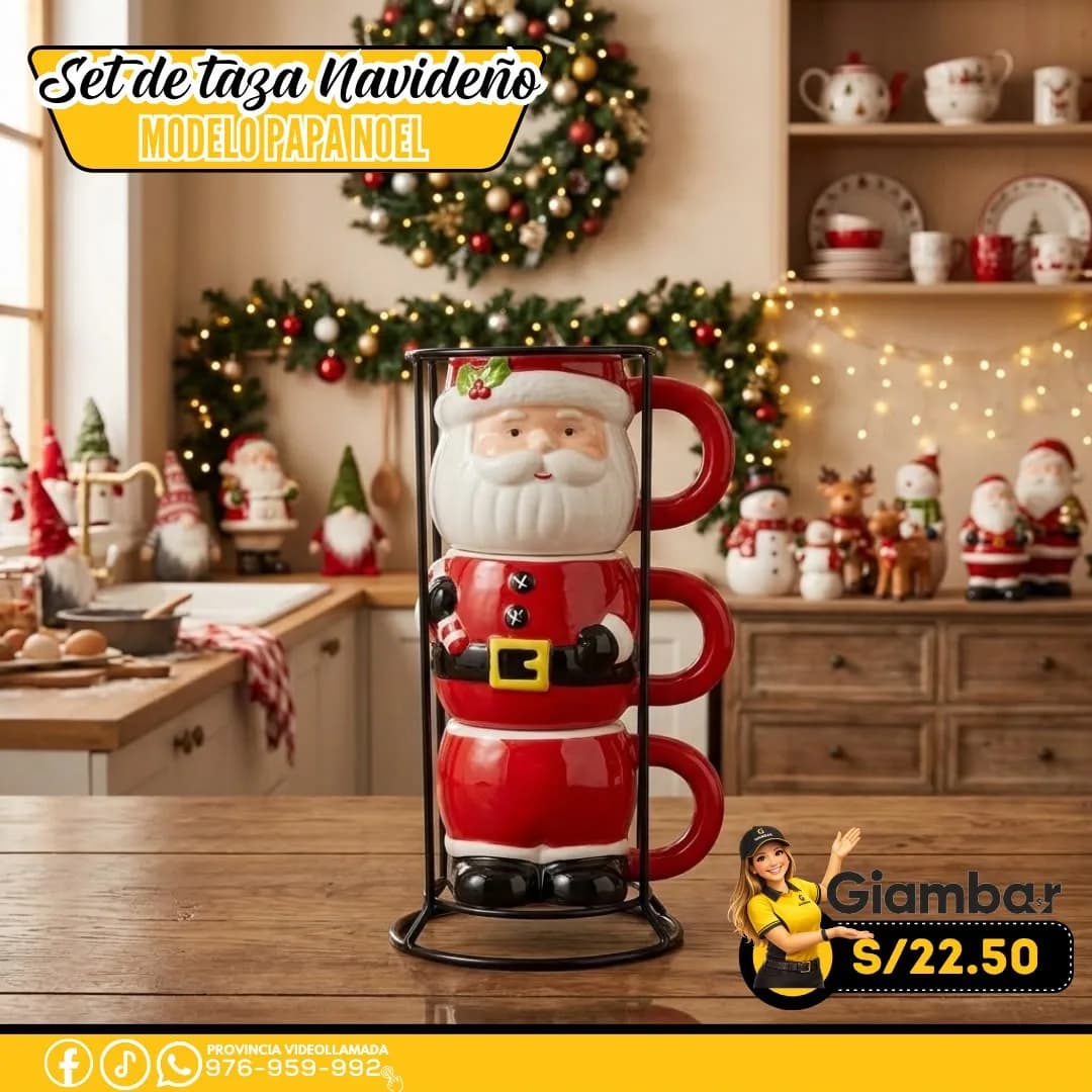 GB-142 SET 3 PCS TAZAS DE PAPA NOEL 