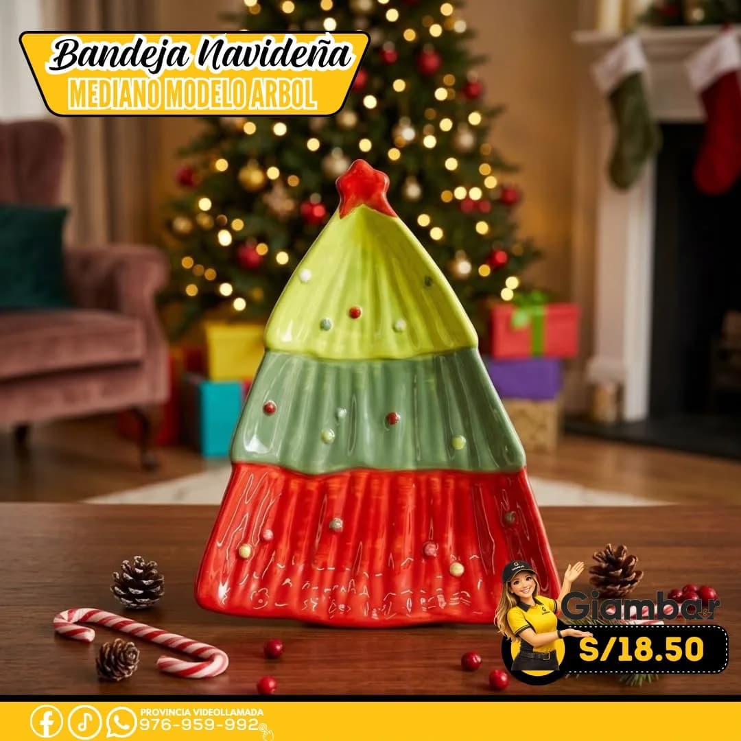 GB-160 PLATO EN FORMA DE ARBOL DE NAVIDAD MEDIANO COLOR ROJO  Y VERDE 