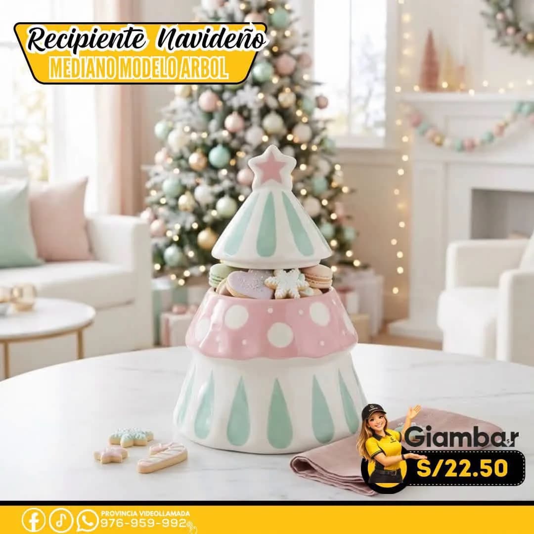 GB-171 RECIPIENTE EN FORMA DE ARBOL DE NAVIDAD EN COLOR PASTEL 