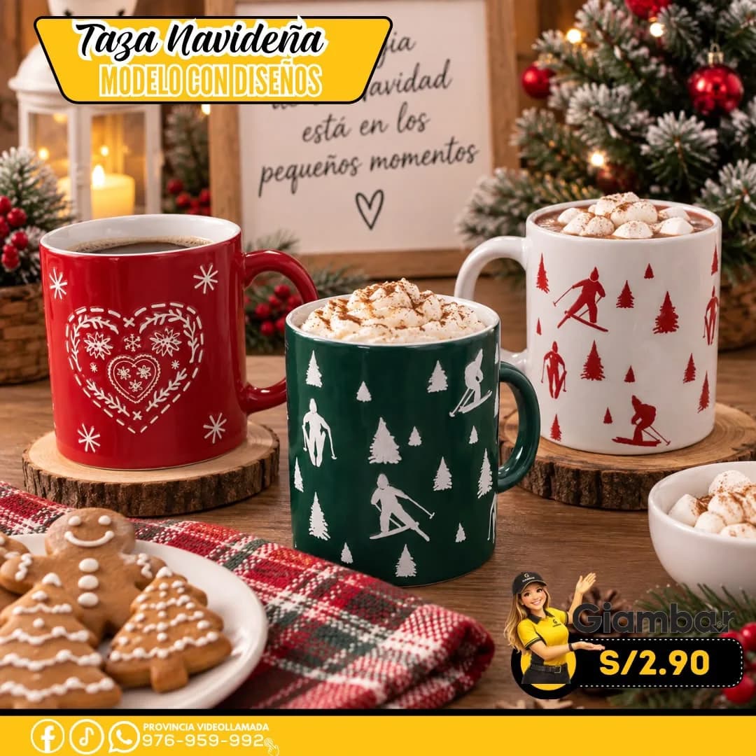 GB-292 TAZA BLANCA CON ADORNOS ROJOS NAVIDEÑOS