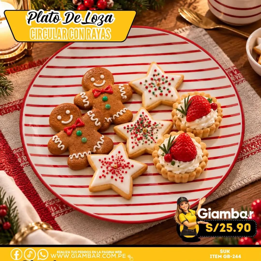 GB-244 PLATO CIRCULAR CON DISEÑO A RAYAS BLANCO Y ROJO