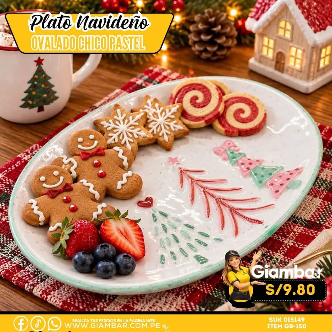 GB-150 PLATO OVALADO CON ARBOLES DE NAVIDAD COLOR PASTEL