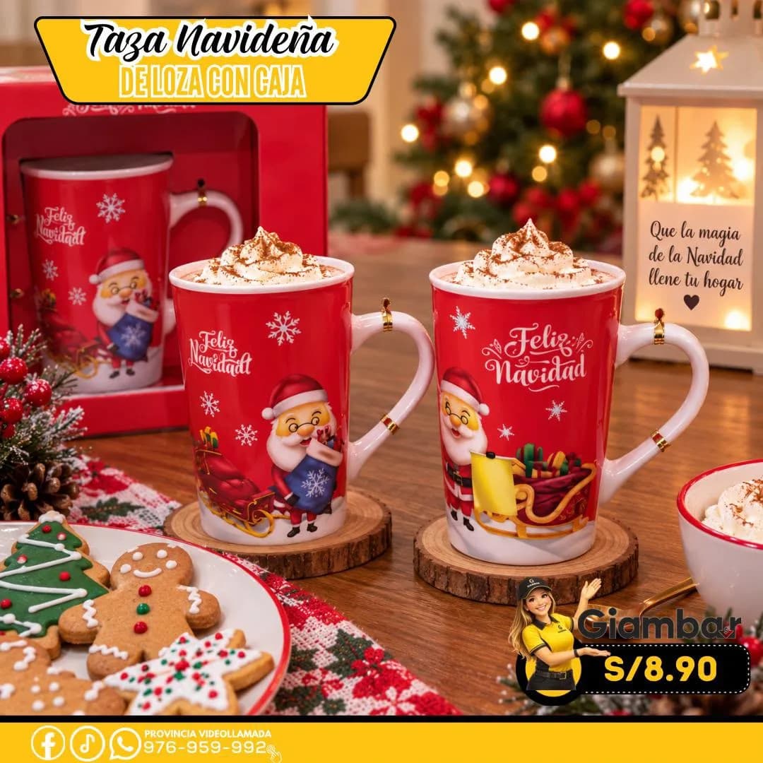 GB-389 TAZA BLANCA CON FONDO DE PAPA NOEL  