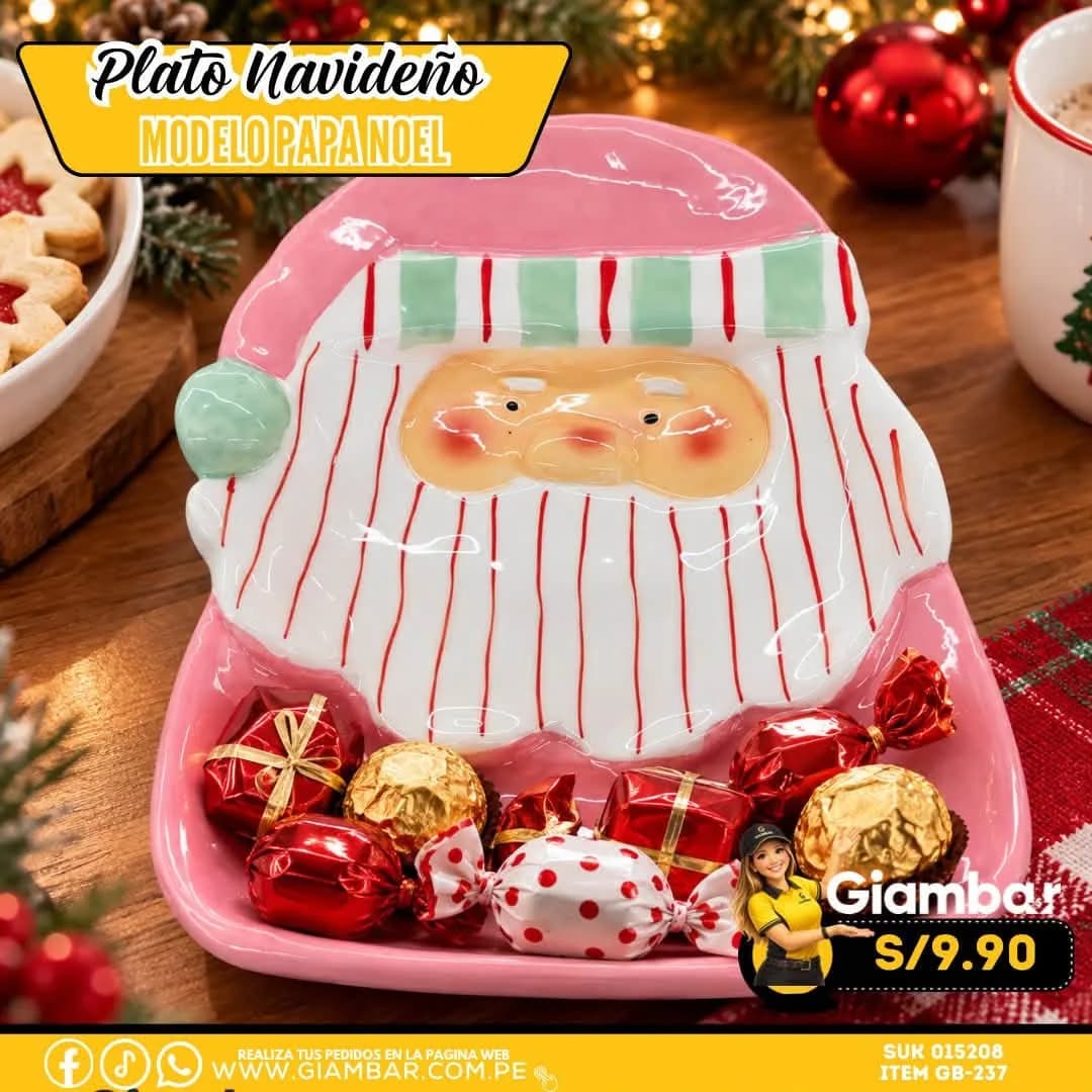 GB-237 PLATO ROSA PASTEL EN FORMA DE PAPA NOEL