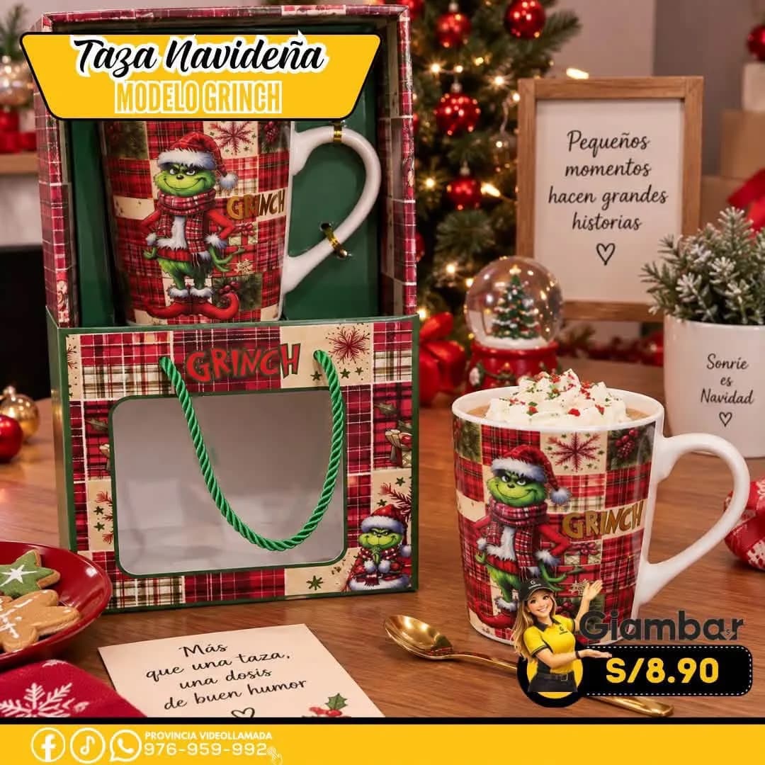 GB-376 TAZA COLOR BLANCO CON FONDO DEL GRINCH 