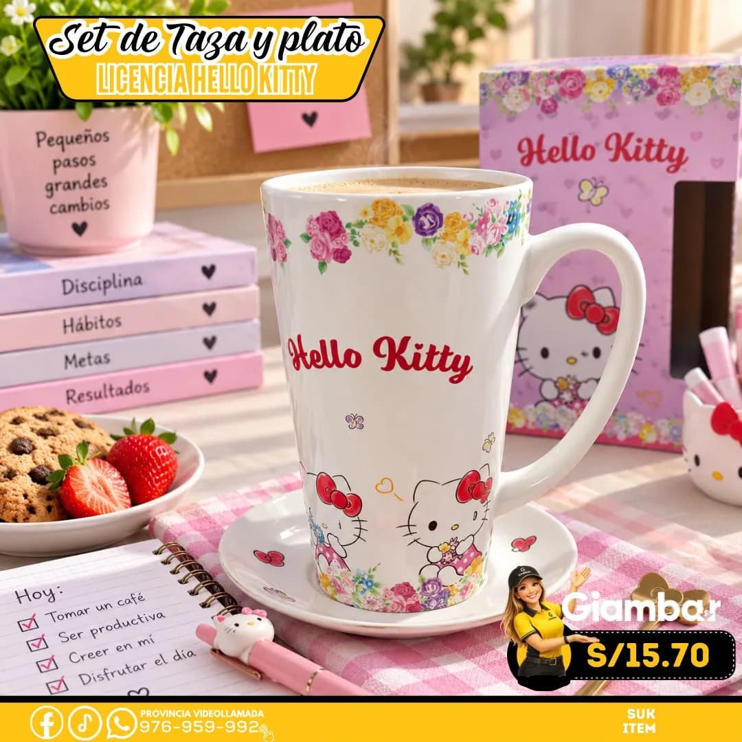 400354 PLAY TAZA CERAMICA C/PLATO 450ML HELLO KITTY KAWAI MOD A 