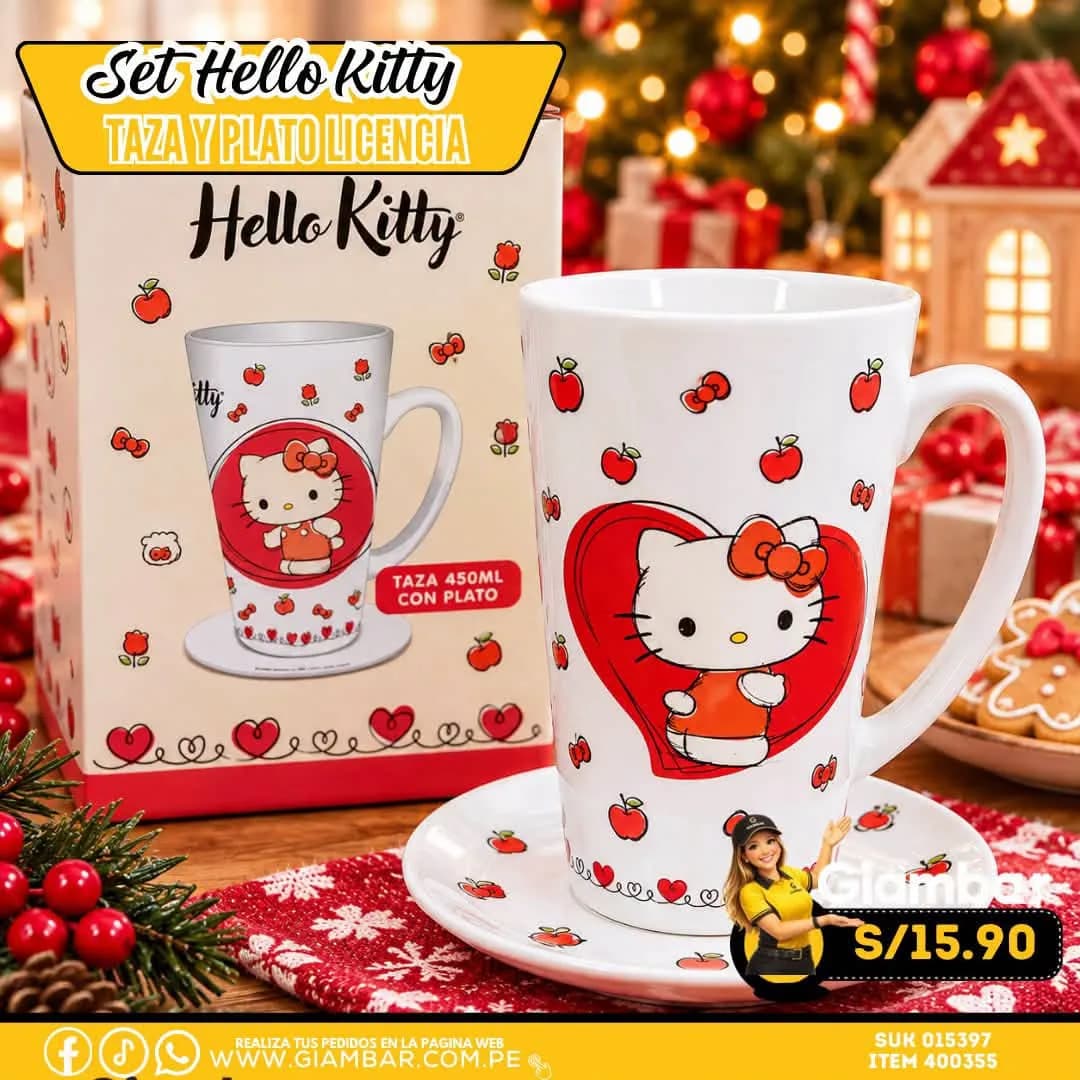 400355 PLAY TAZA CERAMICA C/PLATO 450ML HELLO KITTY KAWAI MOD B 