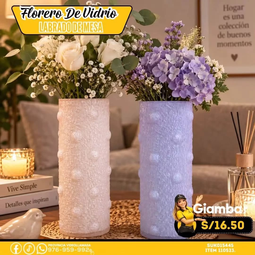 110523 FLORERO DE VIDRIO LABRADO DE MESA 