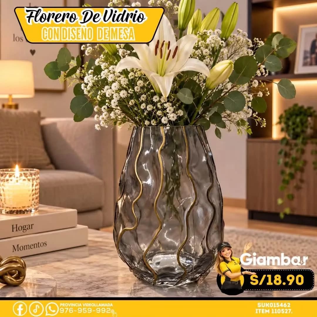 110527 FLORERO DE VIDRIO CON DISEÑO DE MESA 