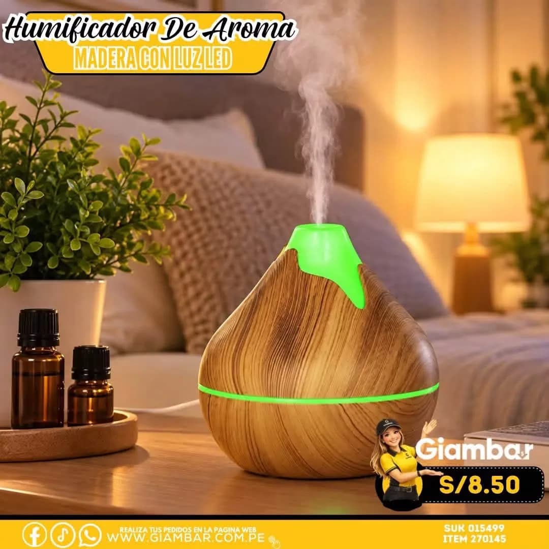 270145  HUMIFICADOR DE AROMA MADERA CON LUZ LED