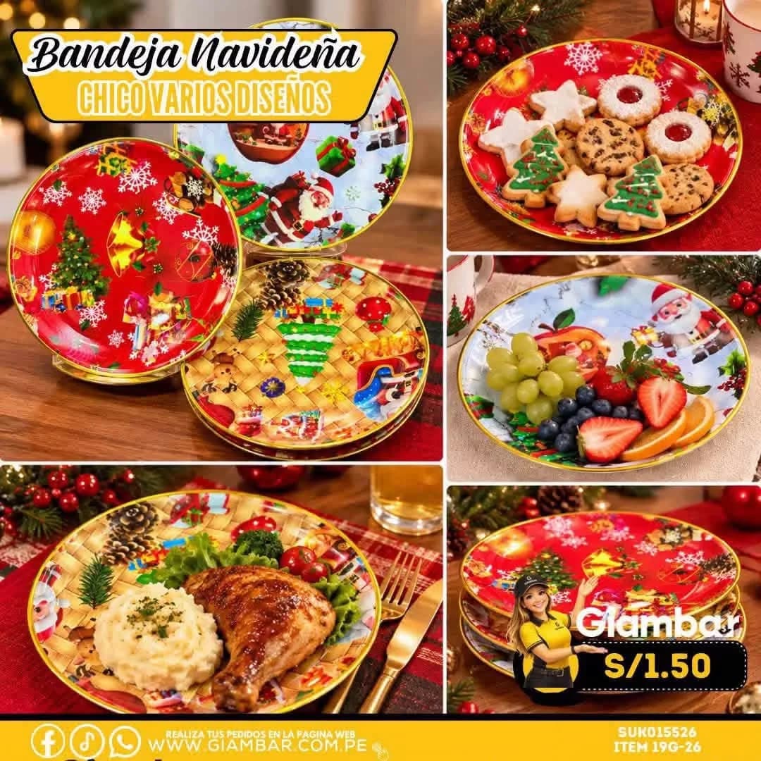 19G-26 BANDEJA NAVIDEÑA CIRCULAR CHICA VARIOS DISEÑOS
