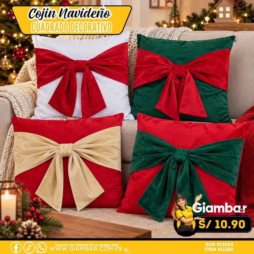 411183 FUNDA DE COJIN NAVIDEÑO CUADRADO DECORATIVO