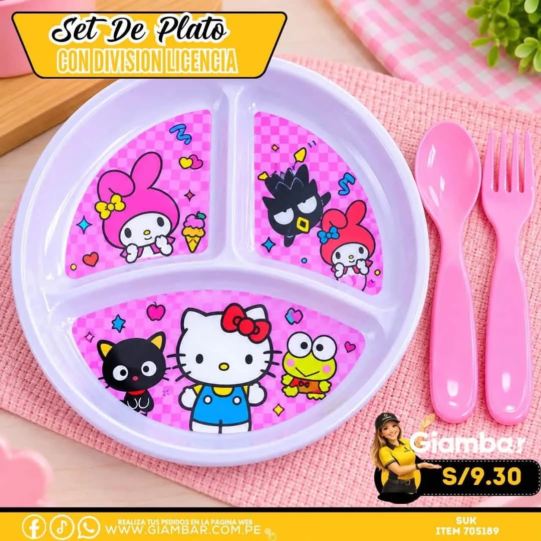 705189 SET PLATO DIVISION 2PZ C/CUBIERTO PP KITTY & FRIENDS 