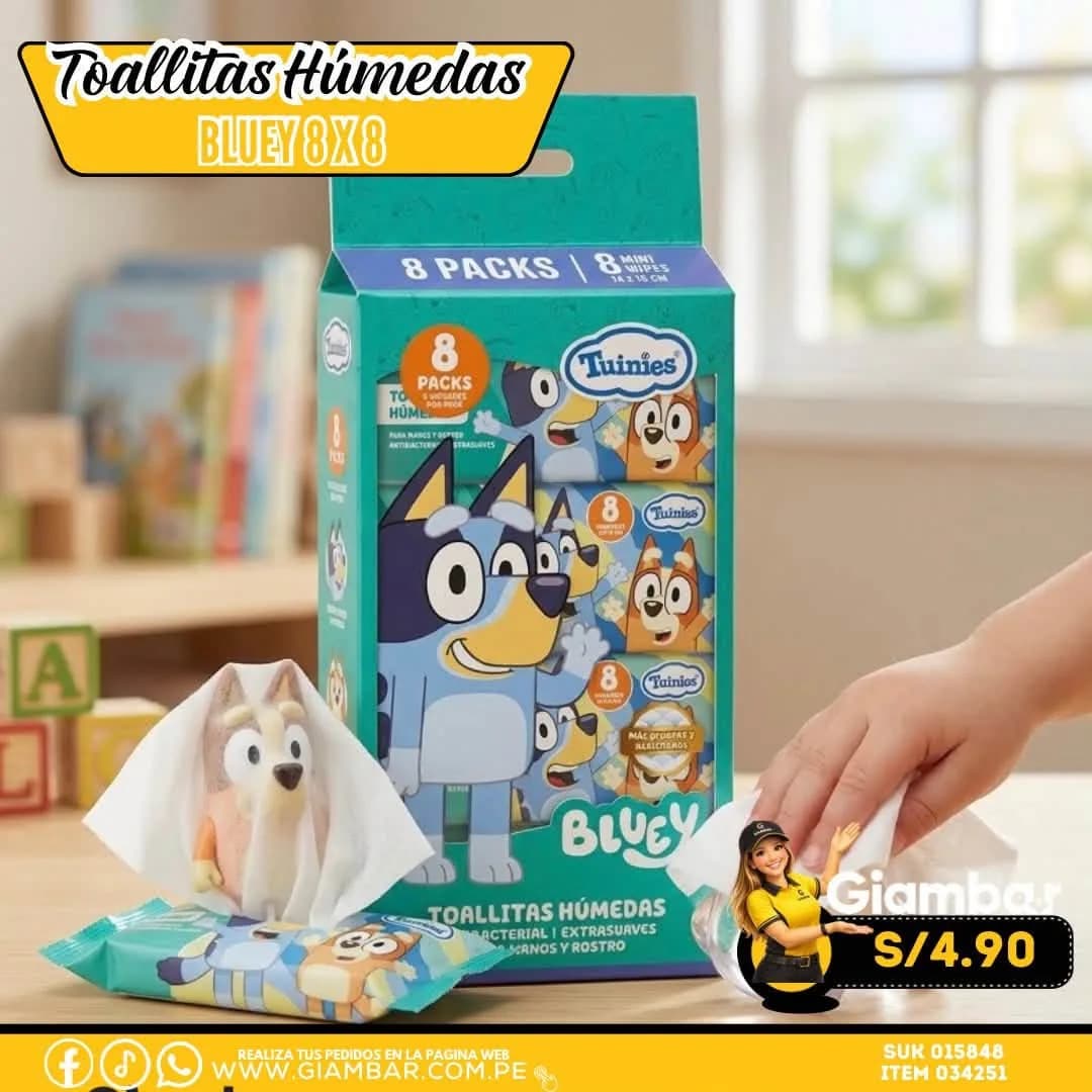 034251 Pack Toallitas Húmedas Bluey 8x8 19119 TUINIES