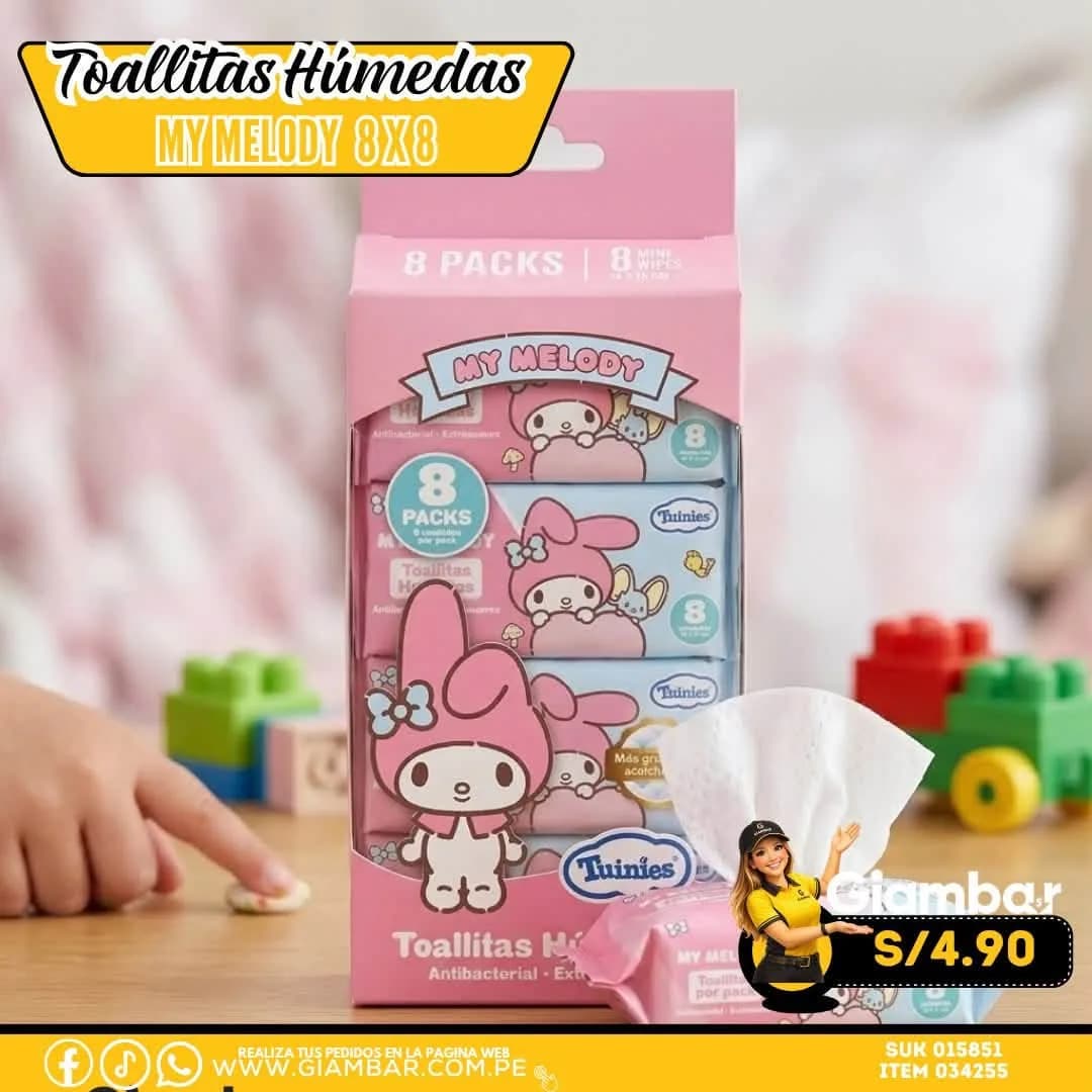 034255 Pack Toallitas Húmedas My Melody 8x8 19117 TUINIES