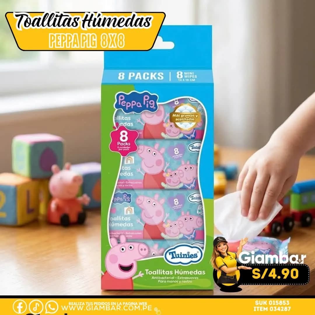 034287 Pack Toallitas Húmedas Peppa Pig 8x8 19121 TUINIES