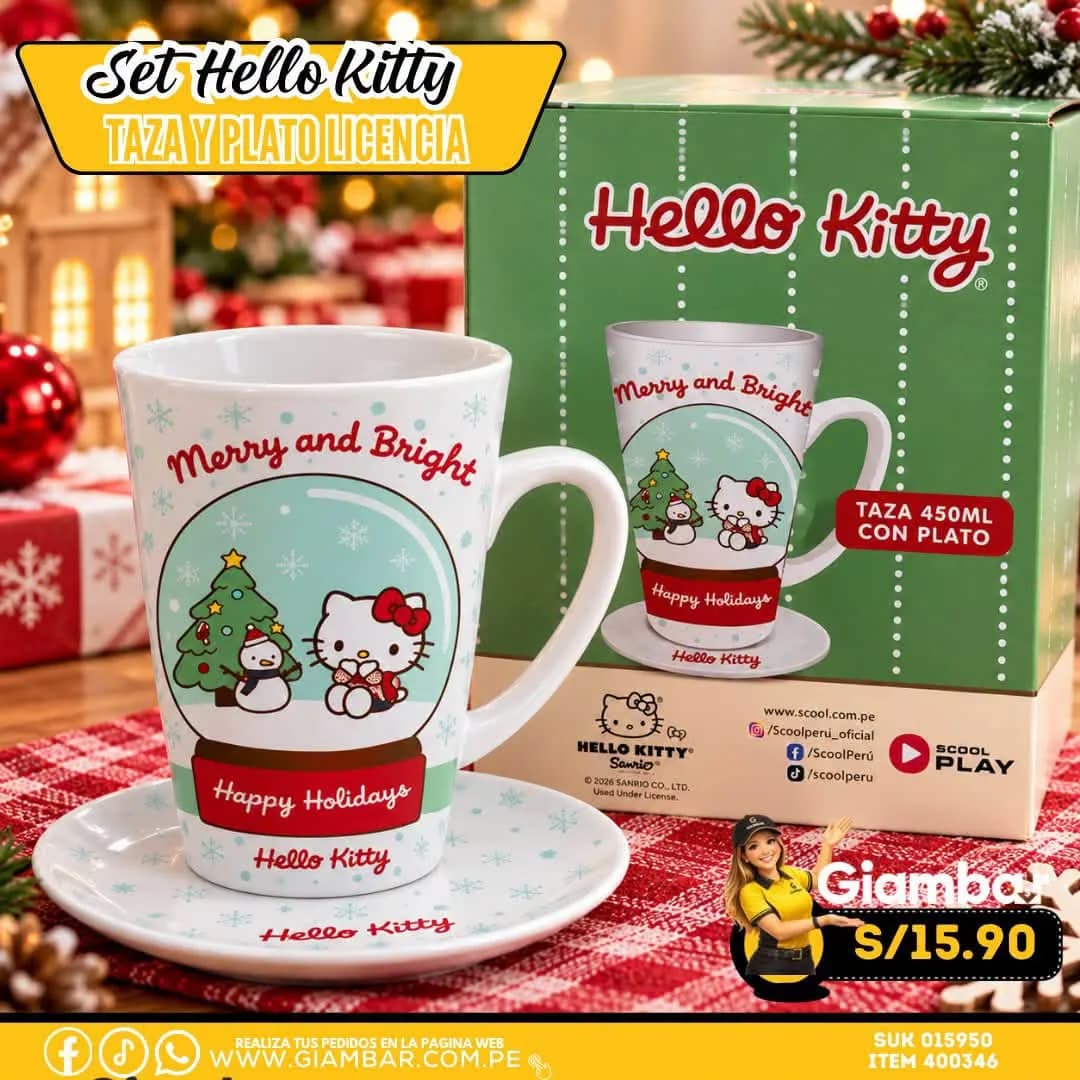 400346 PLAY TAZA CERAMICA C/PLATO 450ML HELLO KITTY NAVIDAD A 