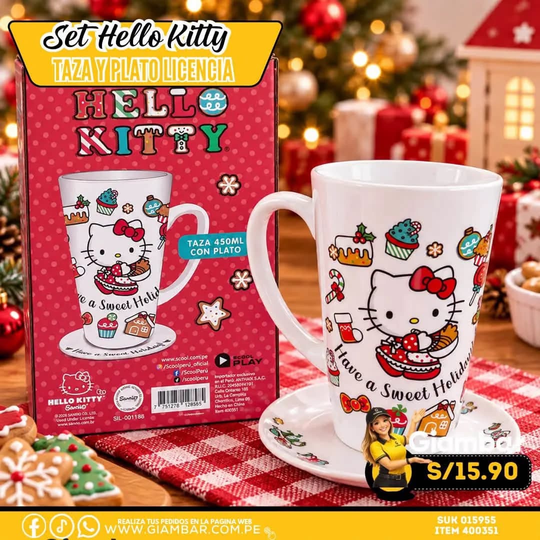 400351 PLAY TAZA CERAMICA C/PLATO 450ML HELLO KITTY NAVIDAD B 